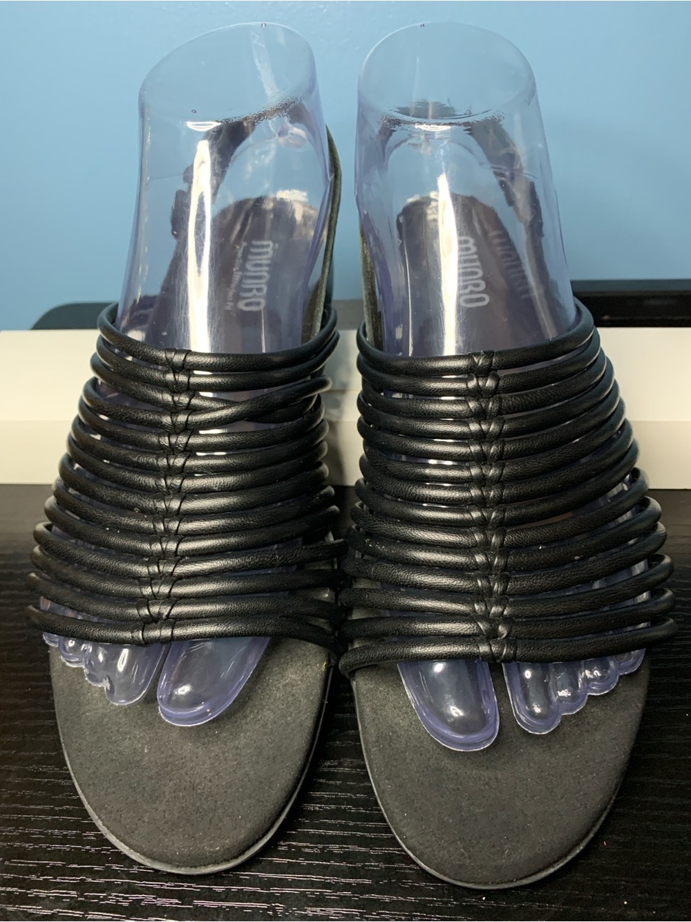 Munro Black Multi-Strap Slide Mules